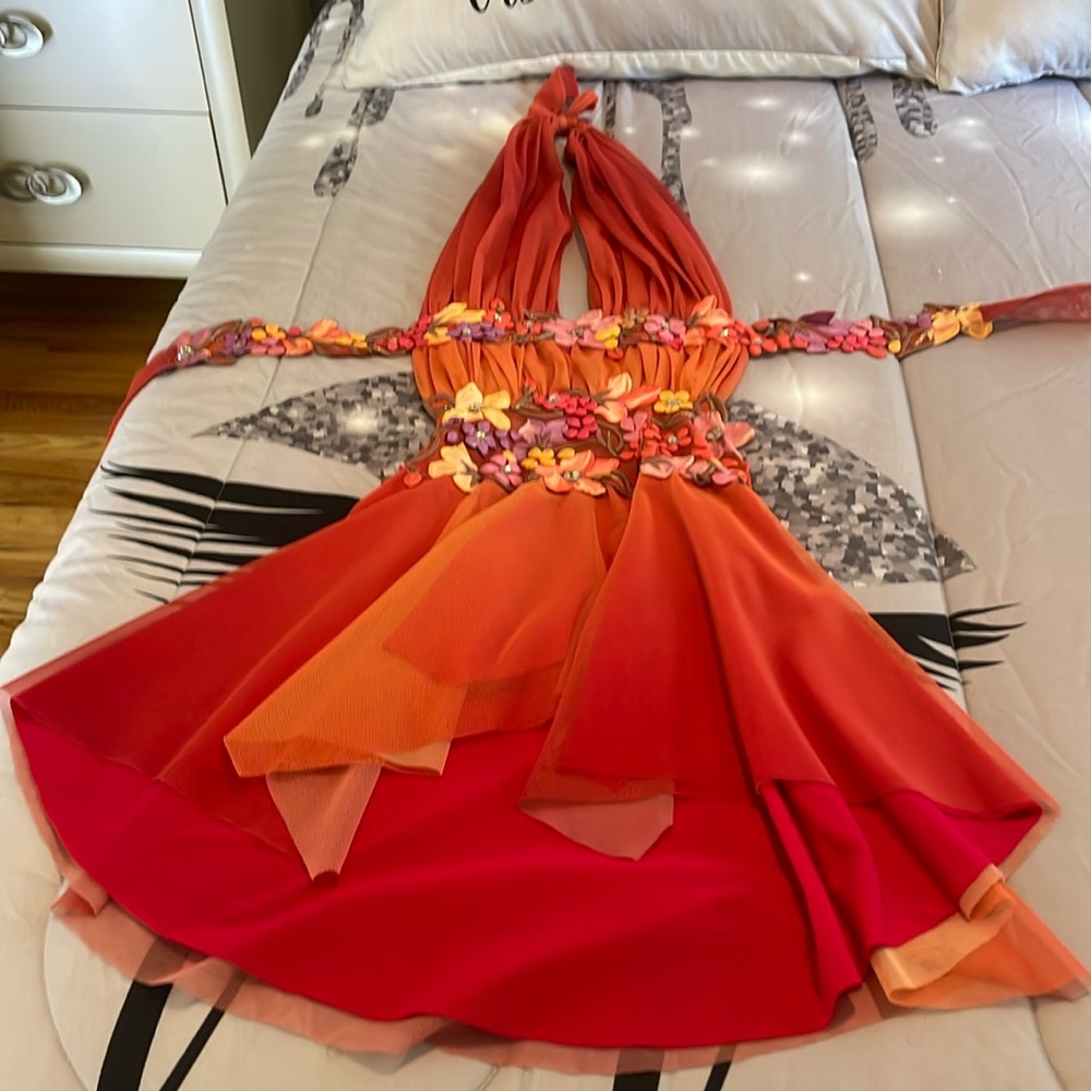 Ema Savahl halter dress size small orange multi color